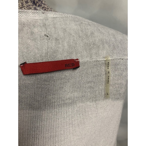 RED grey white striped long lightweight open large cardigan button sleeve detail - Picture 7 of 7